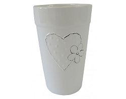 Keramická váza se srdíčkem a kytičkou 21 cm, bílá